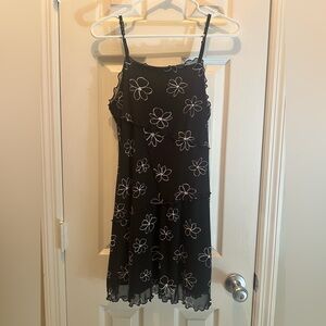 Wild Fable Black Dress with White Floral Design Size S
